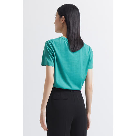 INSUN恩裳2022夏新品时尚爽朗醒目绿舒适纯棉简约休闲百搭T恤9C32260010 商品图2