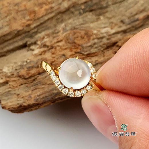 派瑞翡翠 18k金翡翠戒指 冰种 无色 商品图1