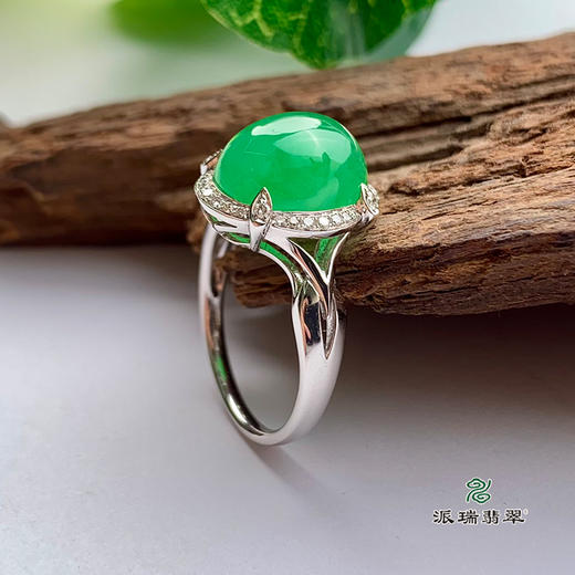 派瑞翡翠 18k金翡翠戒指 糯冰种 绿色 商品图1
