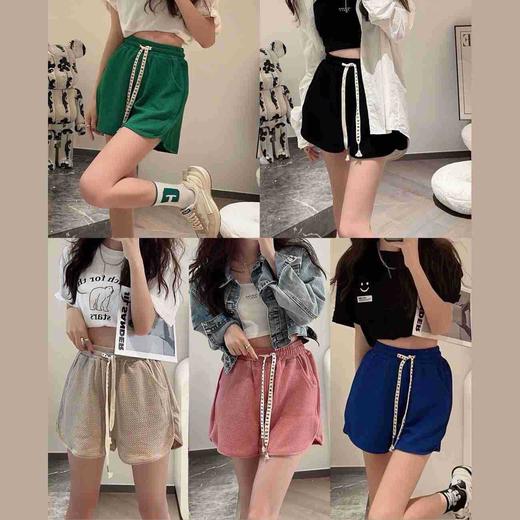 华夫格泡芙休闲短裤女2023夏季新款韩版宽松抽绳运动热裤 商品图0