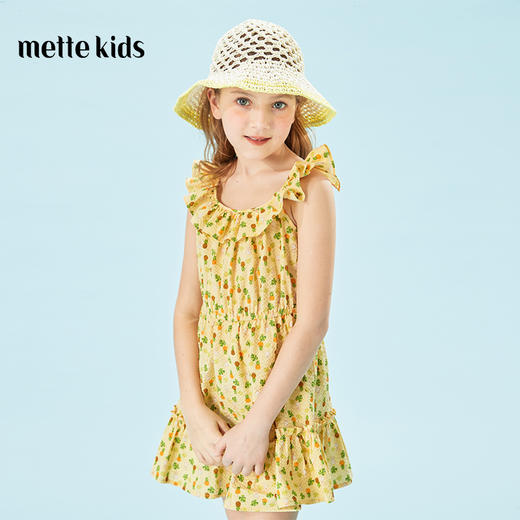 mettekids儿童裙子2022童装荷叶边薄款吊带菠萝女童夏季连衣裙 商品图0