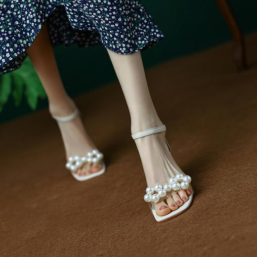 优雅百搭，珍珠仙女水晶跟凉鞋WC-M9668 商品图1