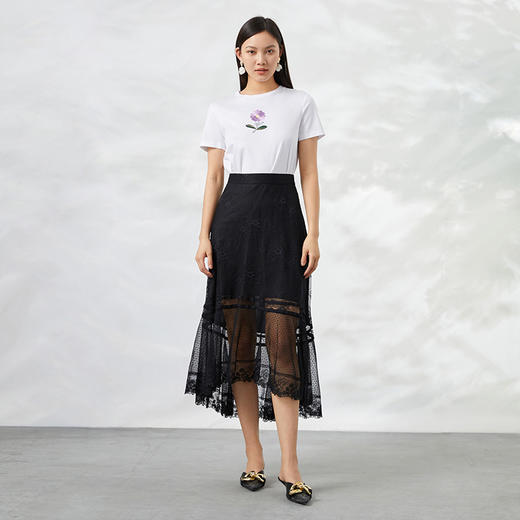 EITIE爱特爱夏季新款时尚百搭打底舒适弹力圆领印花T恤女6602302 商品图1