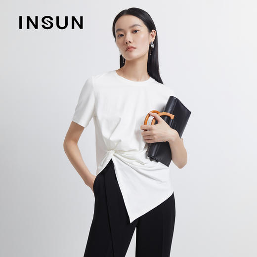 INSUN恩裳夏季2022夏季新款休闲气质时尚纯色针织衫T恤9C32260020 商品图0