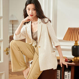 剩S/M/XL 休闲宽松裁剪七分袖2022夏季新款针织肌理设计女式西服