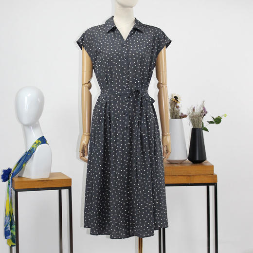 FOCALS福柯斯夏季桑蚕丝衬衫领短袖印花中长款连衣裙FRRBX283AM 商品图0