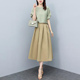 HR WZ225929时尚纯色简约套装显瘦上衣半身裙套装 商品图4