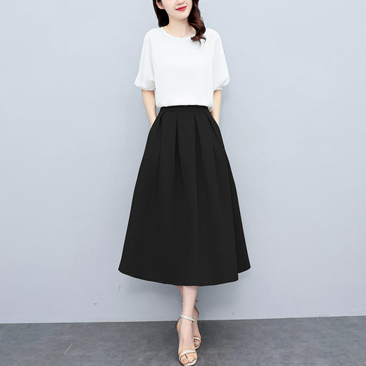 HR WZ225929时尚纯色简约套装显瘦上衣半身裙套装 商品图0