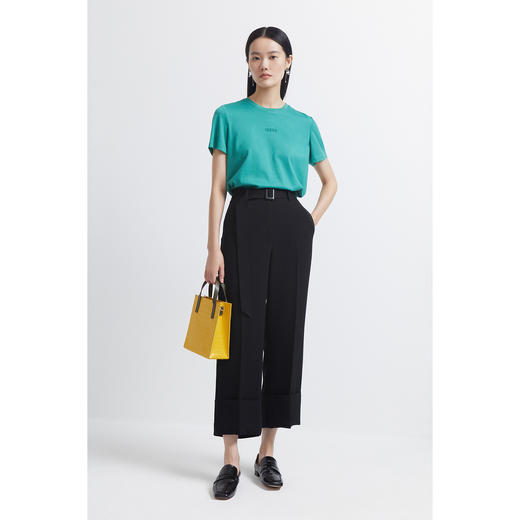 INSUN恩裳2022夏新品时尚爽朗醒目绿舒适纯棉简约休闲百搭T恤9C32260010 商品图4