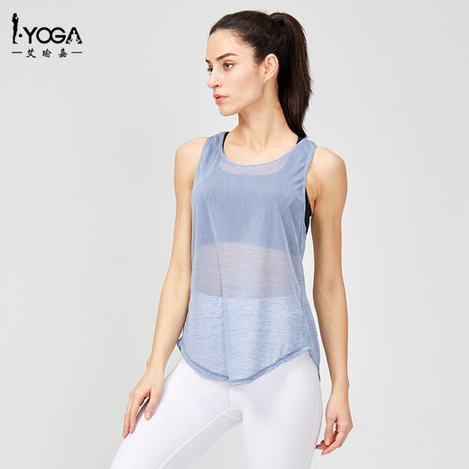 IYOGA防蚊虫蛀虫纱瑜伽服运动健身服背心罩衫女夏新款透气排汗速干薄款仙气外搭上衣T040 商品图2