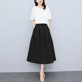 HR WZ225929时尚纯色简约套装显瘦上衣半身裙套装