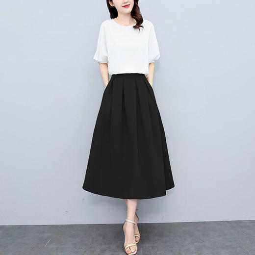 HR WZ225929时尚纯色简约套装显瘦上衣半身裙套装 商品图0
