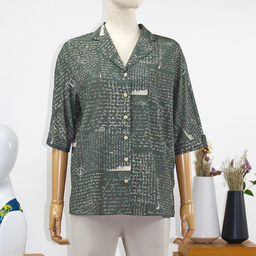 FOCALS福柯斯女装夏季新款休闲古巴领字母印花短袖衬衫FRRBS226GM