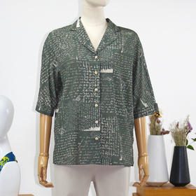 FOCALS福柯斯女装夏季新款休闲古巴领字母印花短袖衬衫FRRBS226GM