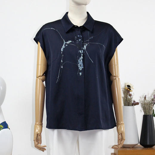 FOCALS福柯斯女装夏季新款桑蚕丝短袖印花上衣衬衫FRRBS163BV 商品图0