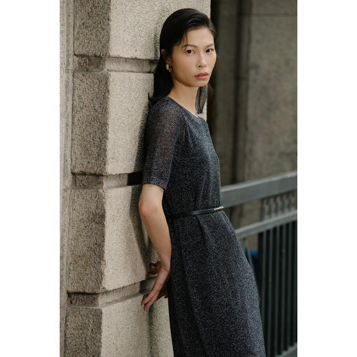 INSUN恩裳2022夏季新款时尚闪亮光泽潮流优雅透感网纱连衣裙9C32205600 商品图1