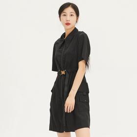 谜底2022夏季新款工装感拼接尖领收腰莱赛尔连衣裙225ML6045