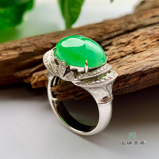 派瑞翡翠 18k金翡翠戒指 糯冰种 绿色 商品图0