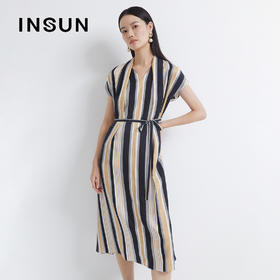 INSUN恩裳2022夏季时尚千鸟格提花光泽感舒适桑蚕丝连衣裙9C32205080
