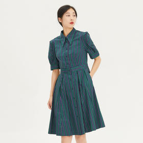 谜底2022夏季新款连衣裙夏结构设计收腰条纹复古文艺225ML6050