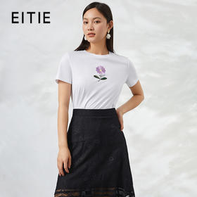 EITIE爱特爱夏季新款时尚百搭打底舒适弹力圆领印花T恤女6602302