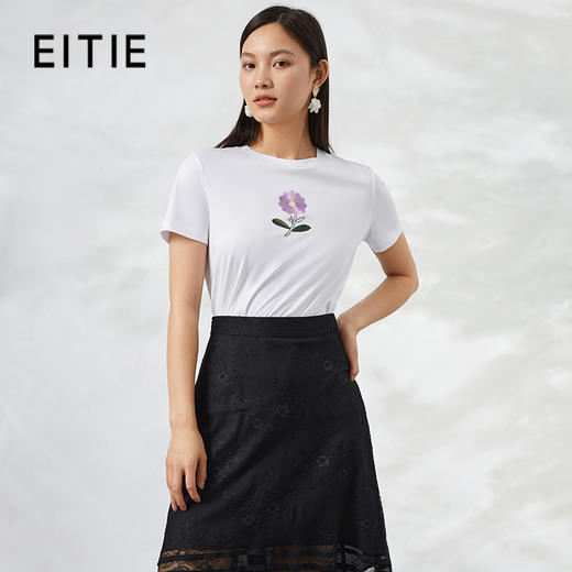 EITIE爱特爱夏季新款时尚百搭打底舒适弹力圆领印花T恤女6602302 商品图0