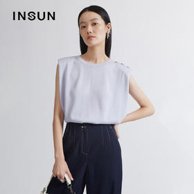 INSUN恩裳2022夏新品垫肩造型感简约建筑廓形时尚淡紫色毛织衫9C32206046