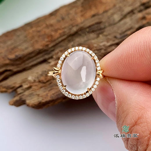 派瑞翡翠 18k金翡翠戒指 冰种 无色 商品图1