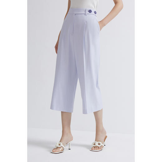 INSUN恩裳2022夏季新品时尚裤中叠褶造型感百搭直筒阔腿休闲裤9C32220086 商品图1