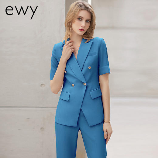 蓝色短袖西装套装女夏季工作服高端正式场合职业装藏蓝色商务正装 商品图3