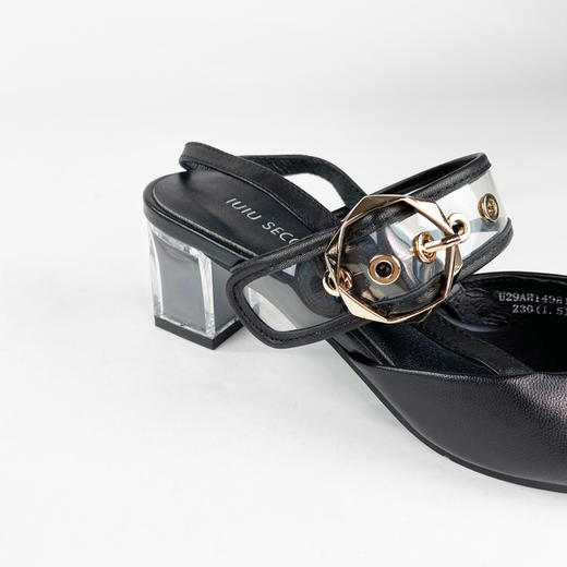 IUIU SECOND 春夏羊皮尖头粗跟后空凉鞋高跟鞋U29AH14981 商品图3