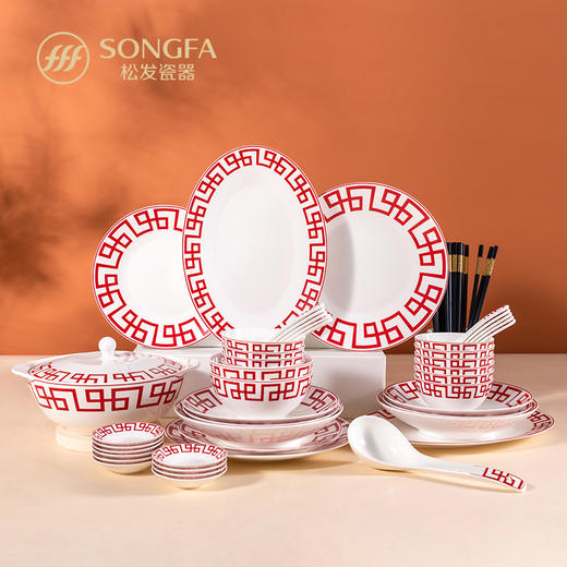 66头囍事连连骨瓷餐具 商品图0