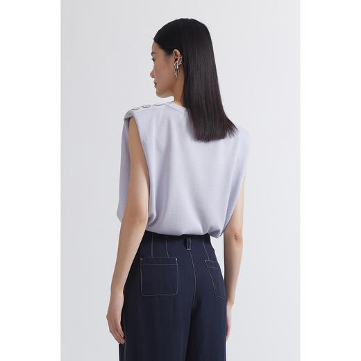 INSUN恩裳2022夏新品垫肩造型感简约建筑廓形时尚淡紫色毛织衫9C32206046 商品图1