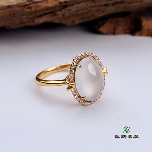 派瑞翡翠 18k金翡翠戒指 冰种 无色 商品图4