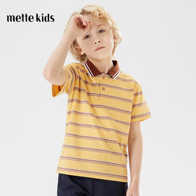 mettekids儿童短袖T恤立领洋气新款条纹透气男童上衣polo衫夏装