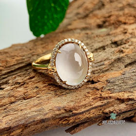 派瑞翡翠 18k金翡翠戒指 冰种 无色