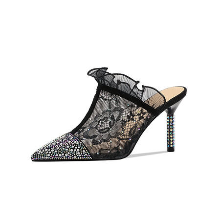 性感百搭，新款水钻流蕾丝网纱高跟拖鞋YLY-A2301 商品图4