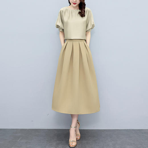 HR WZ225929时尚纯色简约套装显瘦上衣半身裙套装 商品图3