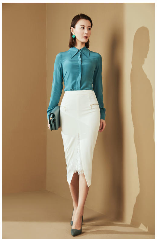 “雨后蓝”J20334624A 重磅真丝衬衫 高级的光泽感和丝滑的质感（四季可穿）颈袖添香 商品图1