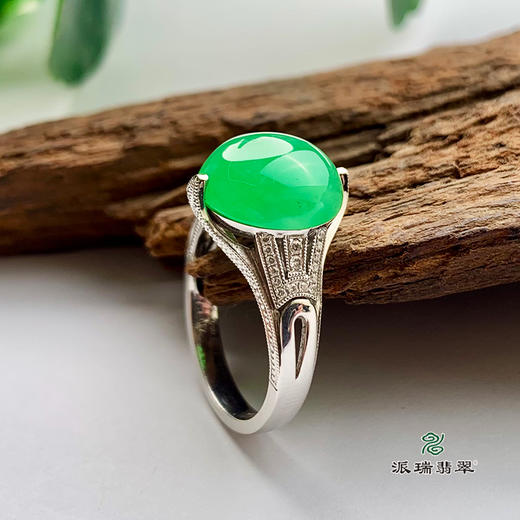 派瑞翡翠 18k金翡翠戒指 糯冰种 绿色 商品图0
