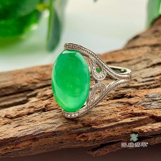 派瑞翡翠 18k金翡翠戒指 糯冰种 绿色 商品图0