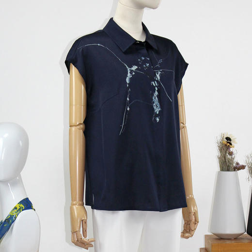 FOCALS福柯斯女装夏季新款桑蚕丝短袖印花上衣衬衫FRRBS163BV 商品图1