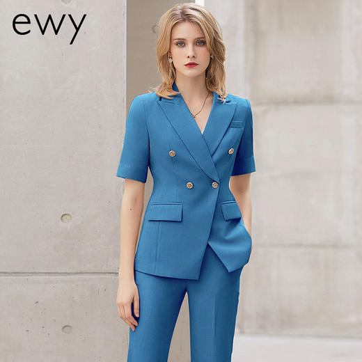 蓝色短袖西装套装女夏季工作服高端正式场合职业装藏蓝色商务正装 商品图2