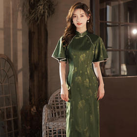 改良复古民国风，提花缎倒大袖旗袍YT-2540