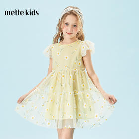 mettekids儿童裙子2022童装洋气网纱小飞袖公主裙女童夏季连衣裙