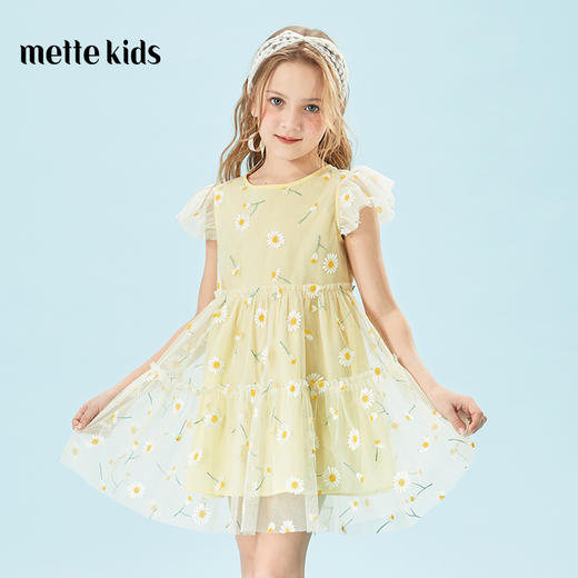 mettekids儿童裙子2022童装洋气网纱小飞袖公主裙女童夏季连衣裙 商品图0