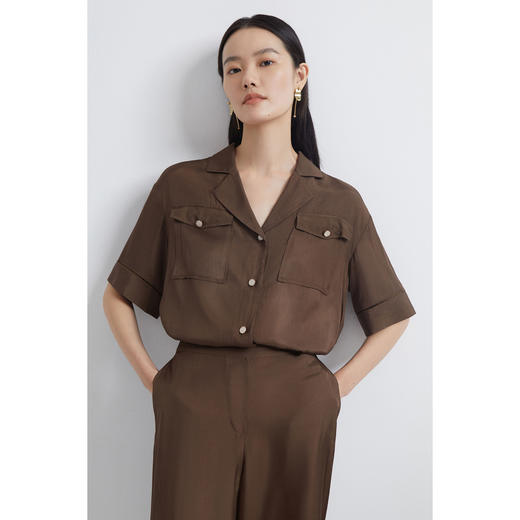 INSUN恩裳2022夏季新品时尚微褶皱简约休闲舒适凉爽醋酸衬衫9C32230070 商品图1