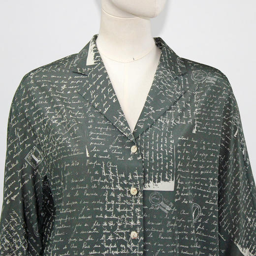 FOCALS福柯斯女装夏季新款休闲古巴领字母印花短袖衬衫FRRBS226GM 商品图3