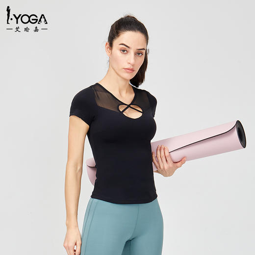 IYOGA白色瑜伽T恤短袖运动吸汗透气速干高弹莱卡面料舒适修身显瘦V领T035 商品图5