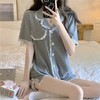 黛唯梵ins风睡衣女韩版春夏季坑条短袖2022年新款薄款家居服套装 商品缩略图6